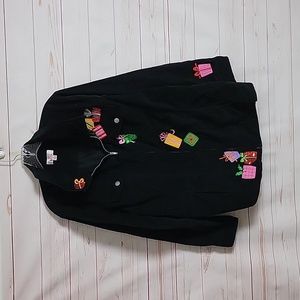 Quacker Factory Black Corduroy Jacket Top Long Sleeve Christmas Presents Tunic